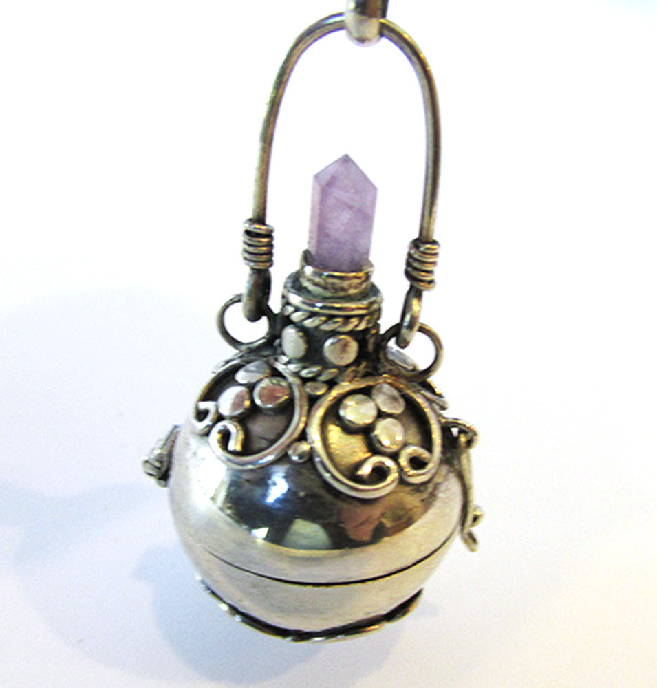 Unique 1990s Vintage Amethyst Silver Harmony Ball Locket Pendant - Front