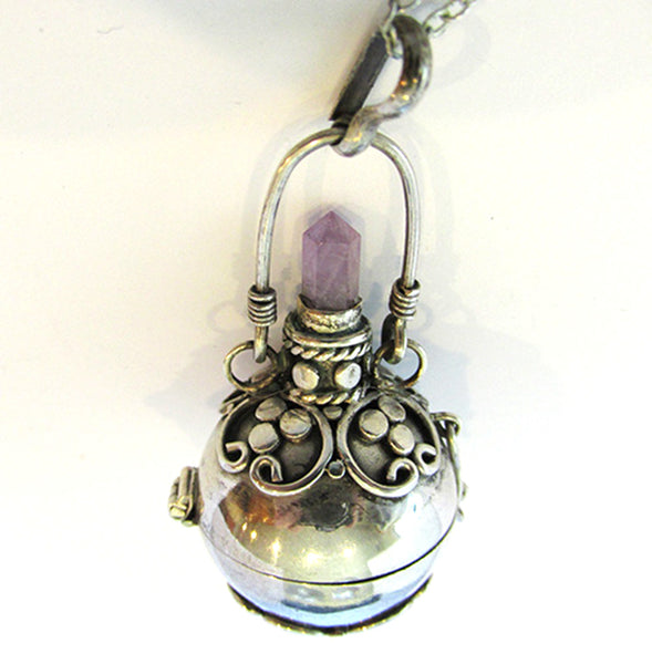 Unique 1990s Vintage Amethyst Silver Harmony Ball Locket Pendant - Front