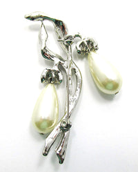 Vintage 1950s Timeless Mid-Century Rhinestone and Pearl Floral Pin - Back - Thumbnail