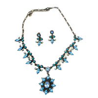Vintage 1970s Contemporary Style Rhinestone Necklace and Earrings Set - Front - Thumbnail