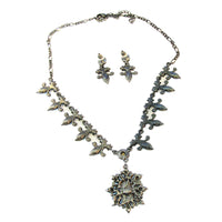 Vintage 1970s Contemporary Style Rhinestone Necklace and Earrings Set - Back - Thumbnail