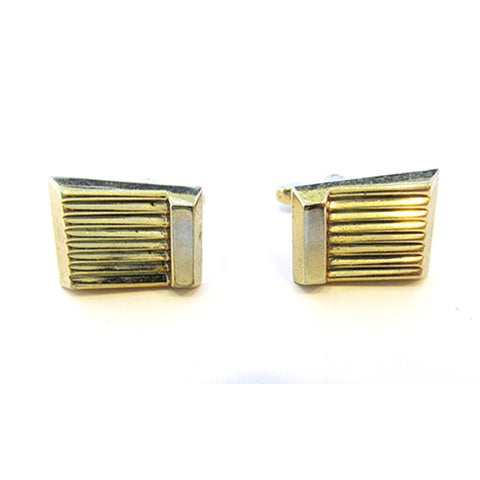Signed Hickok 1950s Vintage Mid-Century Geometric Gold Cufflinks - Front