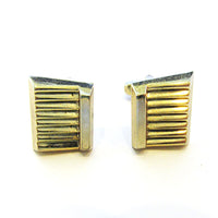 Signed Hickok 1950s Vintage Mid-Century Geometric Gold Cufflinks - Close Up - Thumbnail