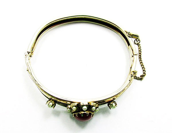 Edwardian-Style Vintage 1940s Carnelian and Pearl Cuff Bracelet - From above