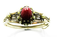 Edwardian-Style Vintage 1940s Carnelian and Pearl Cuff Bracelet - Front - Thumbnail