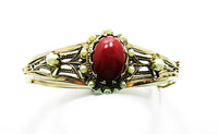 Edwardian-Style Vintage 1940s Carnelian and Pearl Cuff Bracelet - Front - Thumbnail