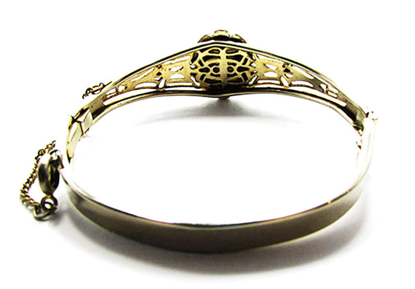 Edwardian-Style Vintage 1940s Carnelian and Pearl Cuff Bracelet - Back