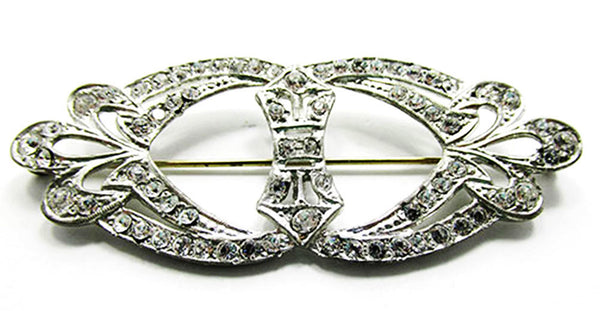 Flawless Vintage 1930s Art Deco Clear Rhinestone and Pot Metal Pin - Frot