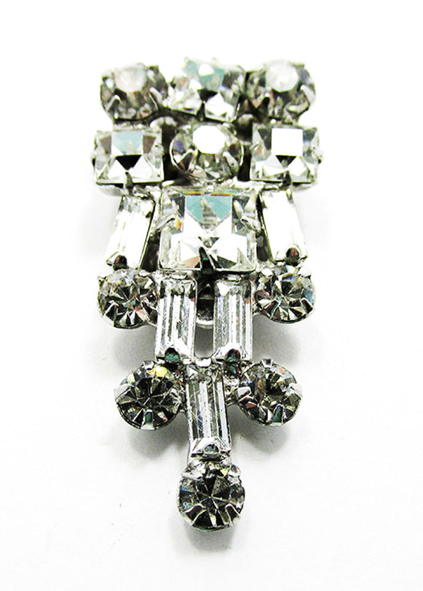 Stunning Vintage 1930s Art Deco Clear Rhinestone and Silver Dress Clip - Front