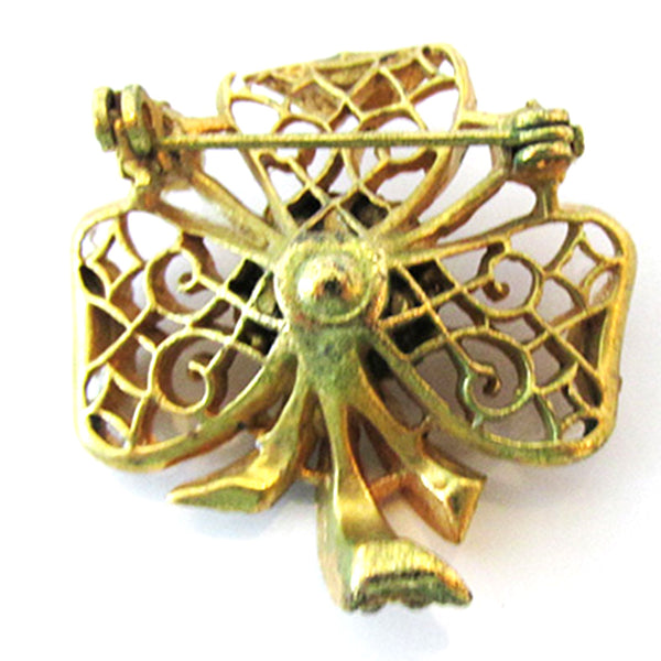 Vintage 1960s Lovely Mid-Century Diamante and Pearl Floral Pin - Back