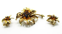 1950s Signed Judy Lee Vintage Rhinestone Floral Pin and Earrings - Front - Thumbnail