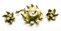 1950s Signed Judy Lee Vintage Rhinestone Floral Pin and Earrings - Back - Thumbnail