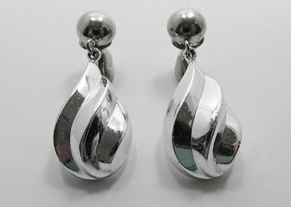 Signed Crown Trifari Vintage Contemporary Style Silver Drop Earrings - Front