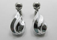 Signed Crown Trifari Vintage Contemporary Style Silver Drop Earrings - Front - Thumbnail