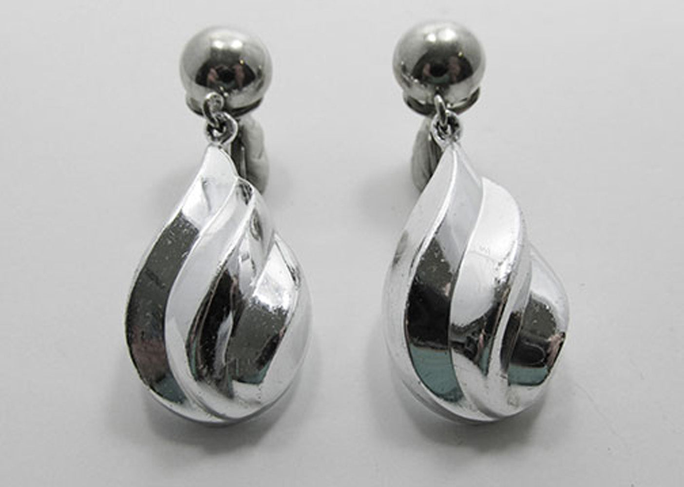 Signed Crown Trifari Vintage Contemporary Style Silver Drop Earrings - Front