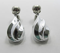 Signed Crown Trifari Vintage Contemporary Style Silver Drop Earrings - Front - Thumbnail