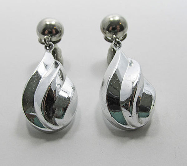 Signed Crown Trifari Vintage Contemporary Style Silver Drop Earrings - Front