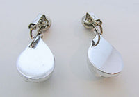 Signed Crown Trifari Vintage Contemporary Style Silver Drop Earrings - Back - Thumbnail