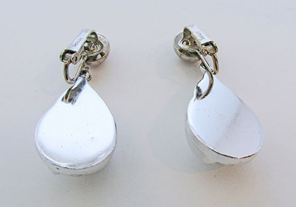 Signed Crown Trifari Vintage Contemporary Style Silver Drop Earrings - Back