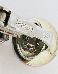 Signed Crown Trifari Vintage Contemporary Style Silver Drop Earrings - Signature - Thumbnail