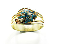 Vintage 1950s Bold Mid-Century Aquamarine Rhinestone Cuff Bracelet - Front - Thumbnail
