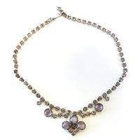 Striking 1950s Vintage Lavender Cabochon and Rhinestone Necklace - Front - Thumbnail