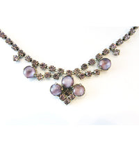 Striking 1950s Vintage Lavender Cabochon and Rhinestone Necklace - Close up - Thumbnail