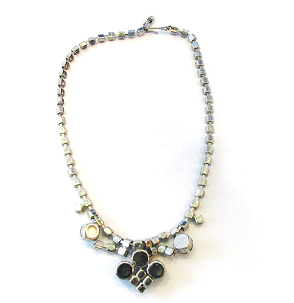 Striking 1950s Vintage Lavender Cabochon and Rhinestone Necklace - Back