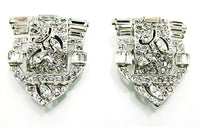 Exceptional Vintage 1930s Art Deco Clear Rhinestone Dress Clips - Close Up - Thumbnail