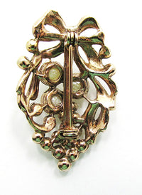 Beautiful Vintage 1950s Mid-Century Faux Pearl Grape and Ribbon Pin - Back - Thumbnail
