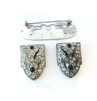 Marked 1930s Vintage Impeccable Art Deco Style Diamante Duette - Dress Clips and Frame - Thumbnail