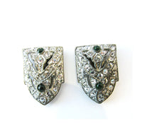 Marked 1930s Vintage Impeccable Art Deco Style Diamante Duette - Dress Clips - Thumbnail