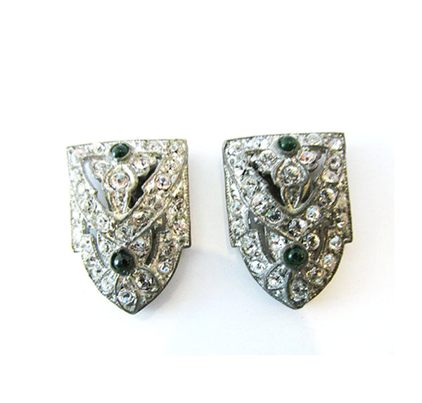 Marked 1930s Vintage Impeccable Art Deco Style Diamante Duette - Dress Clips