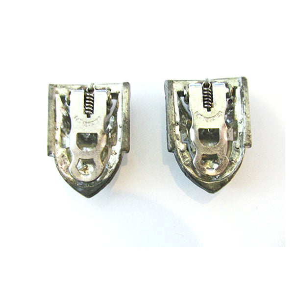 Marked 1930s Vintage Impeccable Art Deco Style Diamante Duette - Dress Clip Backs