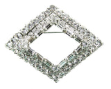 Vintage 1950s Stunning Diamond-Shaped Silver Clear Rhinestone Pin - Front