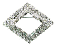 Vintage 1950s Stunning Diamond-Shaped Silver Clear Rhinestone Pin - Front - Thumbnail