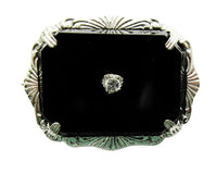 Antique 1920s Art Deco Dainty Onyx and Rhinestone Silver-Tone Pin - Thumbnail