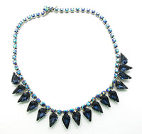 Superb Vintage 1950s Mid-Century Sapphire Blue Rhinestone Necklace - Front - Thumbnail
