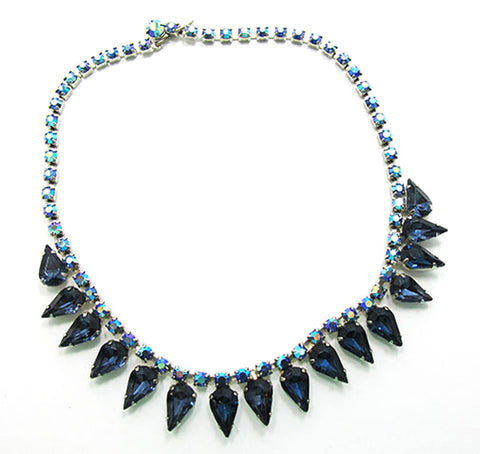 Superb Vintage 1950s Mid-Century Sapphire Blue Rhinestone Necklace - Front