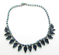 Superb Vintage 1950s Mid-Century Sapphire Blue Rhinestone Necklace - Front - Thumbnail