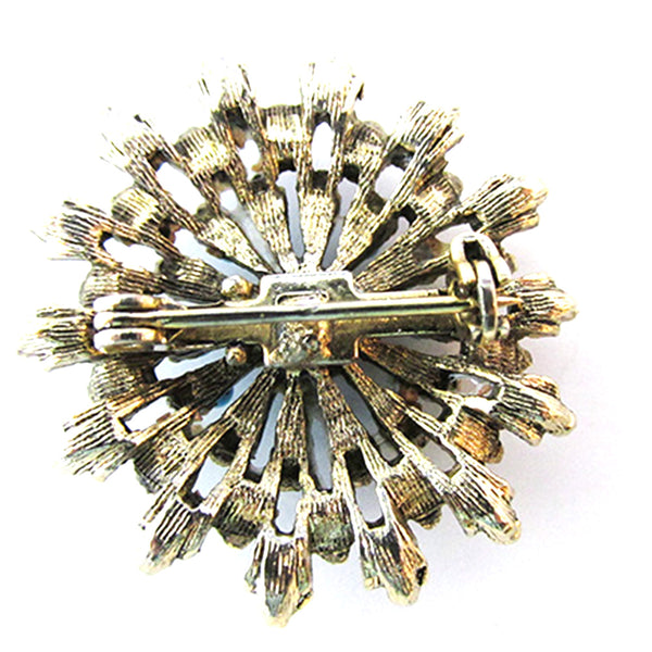 Captivating 1950s Vintage Retro Turquoise and Amethyst Gold Pin - Back