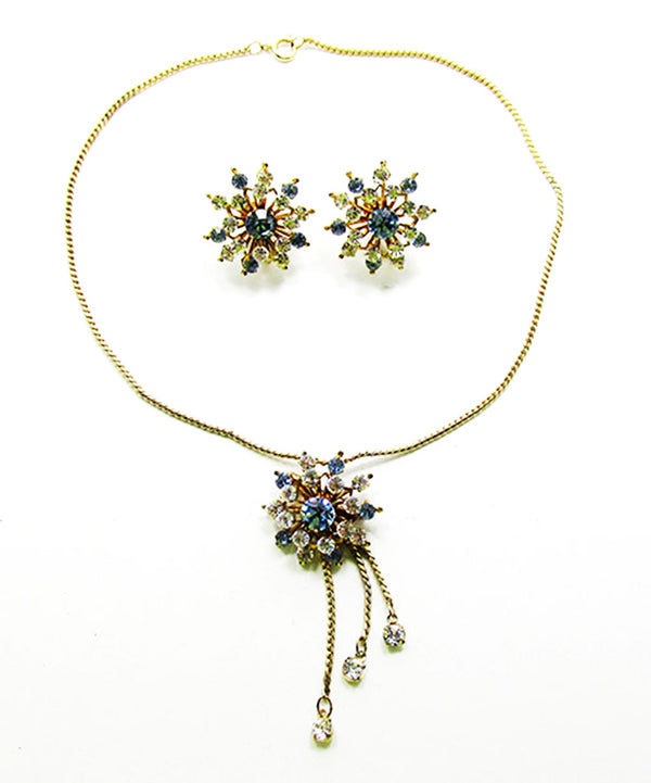 Signed Coro 1940s Vintage Rhinestone Pendant/Pin and Earrings Set - Front