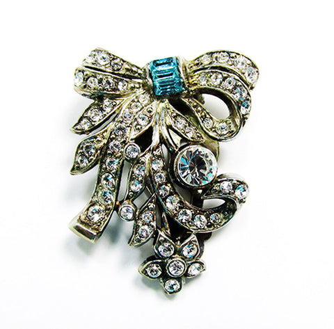 Vintage 1930s Signed Lisner Designer Art Deco Rhinestone Dress Clip - Front
