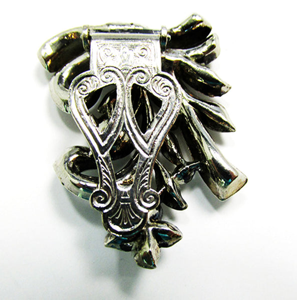 Vintage 1930s Signed Lisner Designer Art Deco Rhinestone Dress Clip - Back