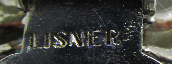 Vintage 1930s Signed Lisner Designer Art Deco Rhinestone Dress Clip - Signature