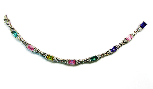Vintage 1980s Contemporary Style CZ and Sterling Silver Bracelet - Front