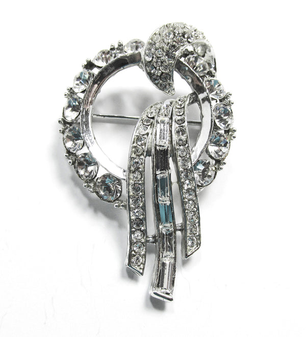 Weiss Signed Vintage 1950s Collectible Clear Rhinestone Circle Pin - Front