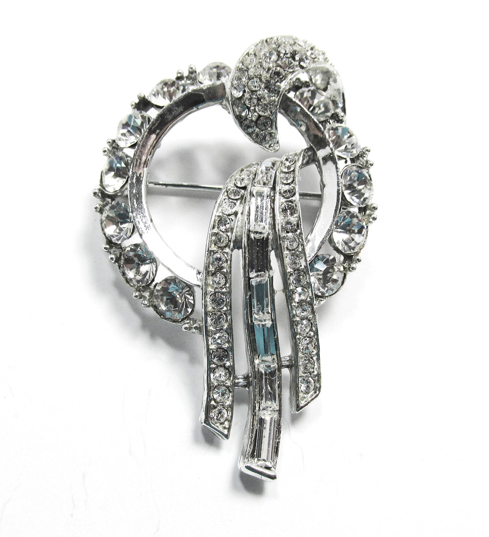 Weiss Signed Vintage 1950s Collectible Clear Rhinestone Circle Pin - Front