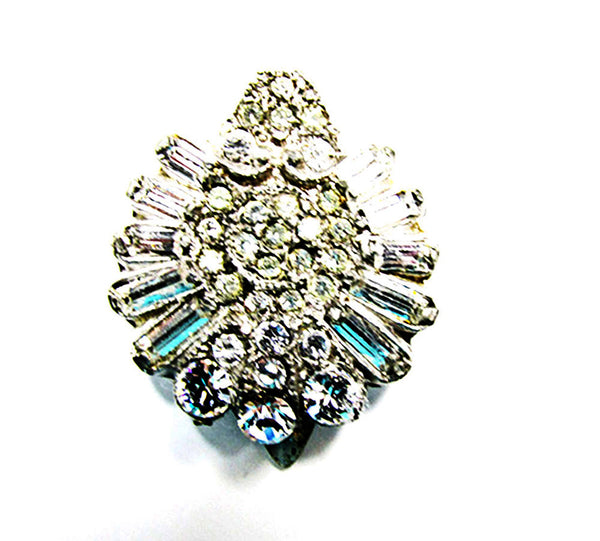 Vintage 1930s Dainty Art Deco Clear Rhinestone Dress Clip - Front