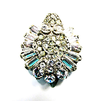 Vintage 1930s Dainty Art Deco Clear Rhinestone Dress Clip - Front